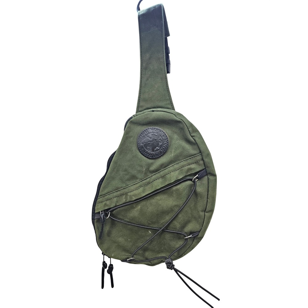 Duluth Pack Canvas Sling Bag Olive Green Crossbody Made in USA Bungee Cord